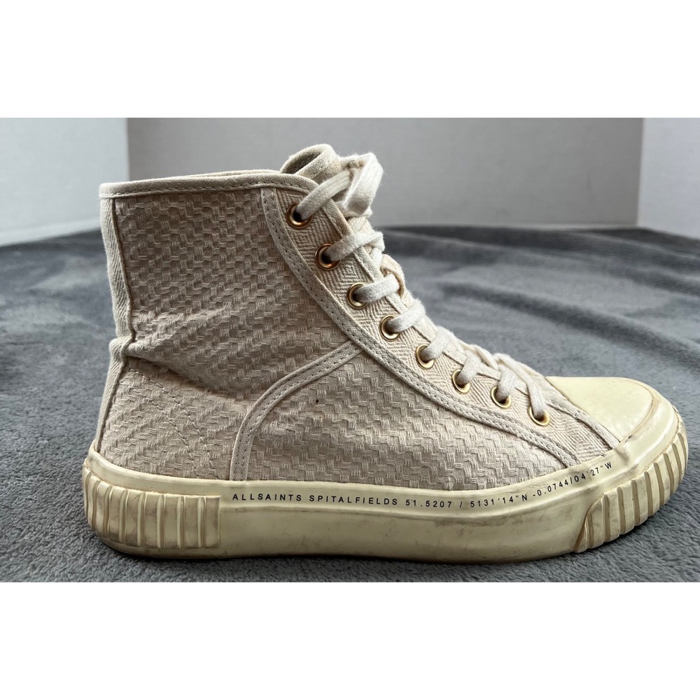 AllSaints Dana Ghost High Top Sneakers Womens Size 7 Ivory Textured Canvas